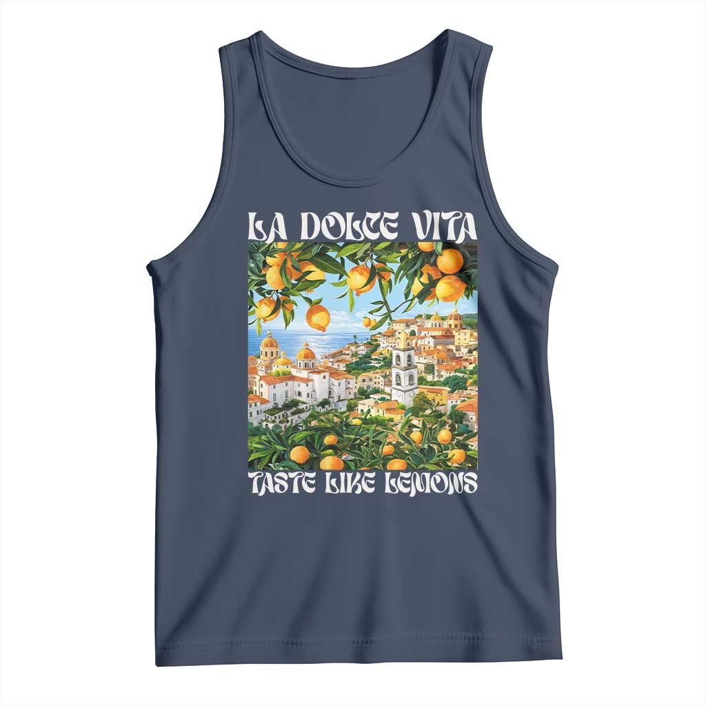 La Dolce Vita Taste Like Lemons Tank Top Retro Italian Village Citrus Summer Wanderlusters TS02 Navy Print Your Wear