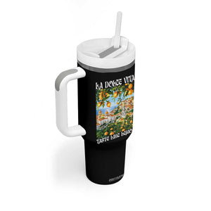 La Dolce Vita Taste Like Lemons Tumbler With Handle Retro Italian Village Citrus Summer Wanderlusters TS02 Print Your Wear