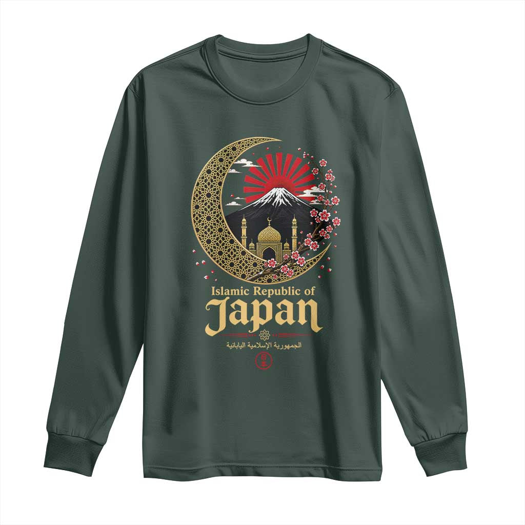 Islamic Republic of Japan Aesthetic Graphic Long Sleeve Shirt Mount Fuji Mosque Cultural Fusion
