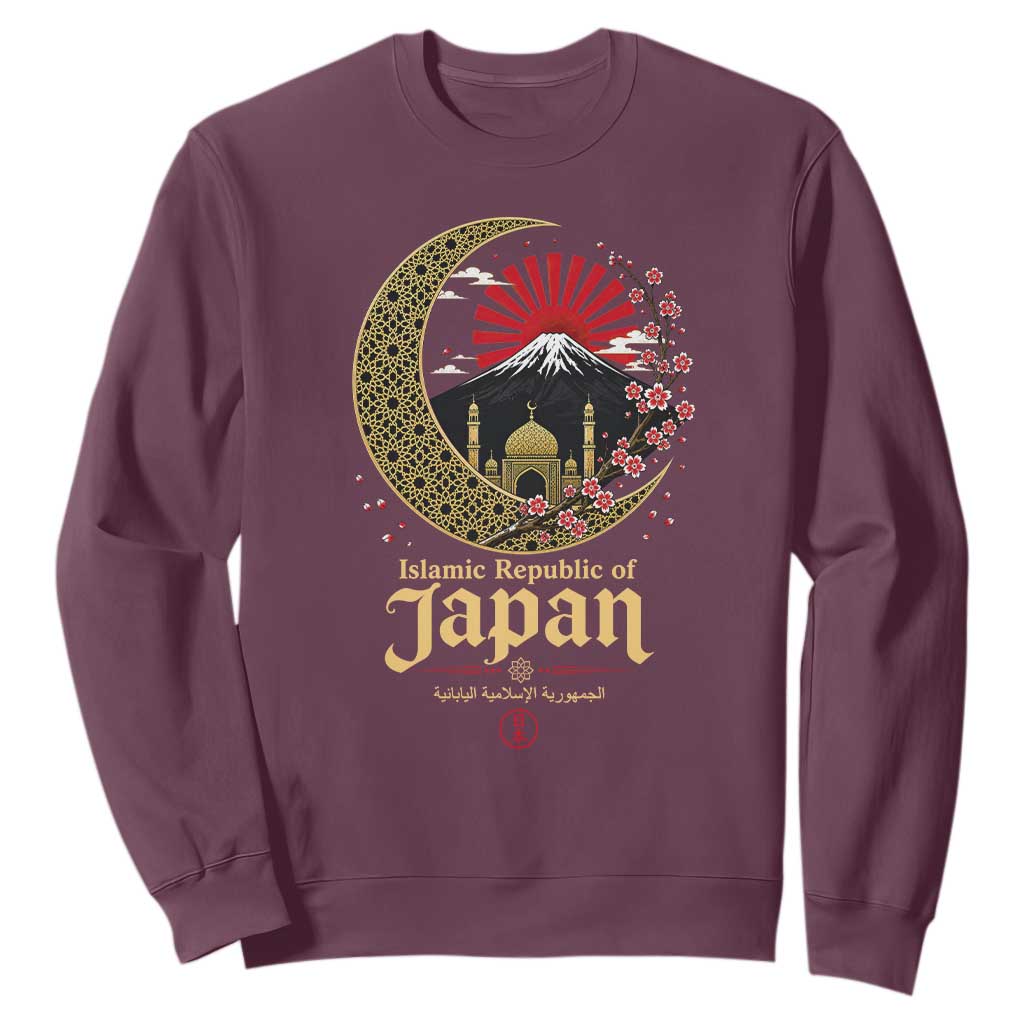 Islamic Republic of Japan Aesthetic Graphic Sweatshirt Mount Fuji Mosque Cultural Fusion