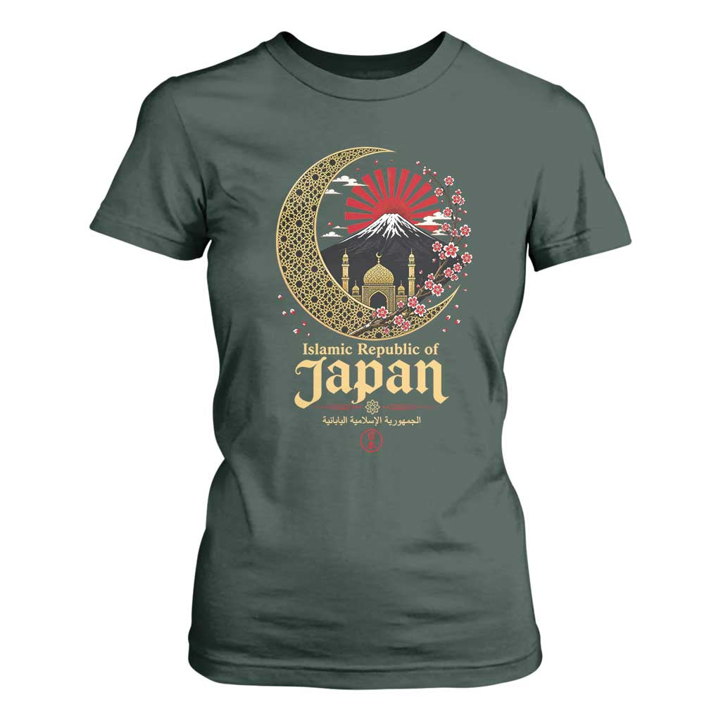Islamic Republic of Japan Aesthetic Graphic T Shirt For Women Mount Fuji Mosque Cultural Fusion