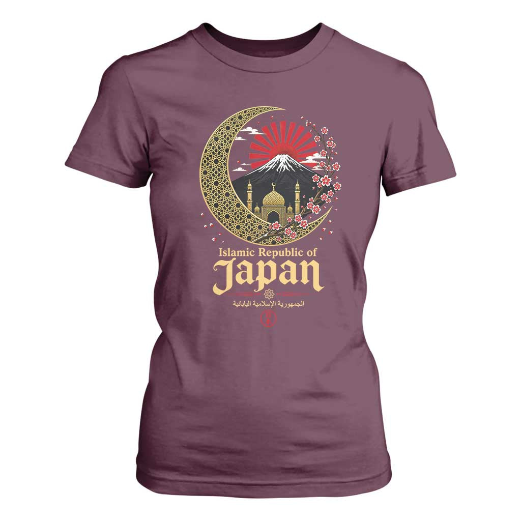Islamic Republic of Japan Aesthetic Graphic T Shirt For Women Mount Fuji Mosque Cultural Fusion