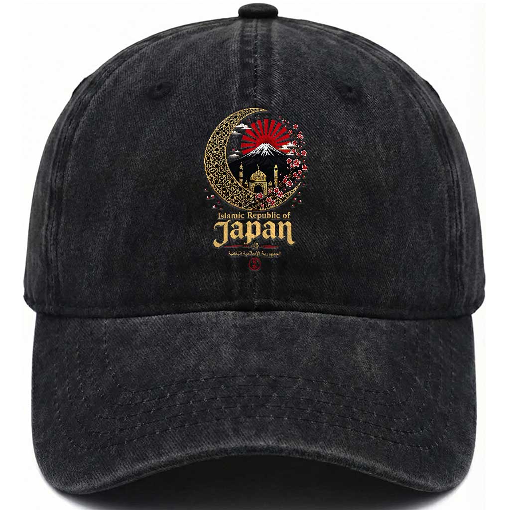 Islamic Republic of Japan Aesthetic Graphic Washed Cotton Baseball Cap Mount Fuji Mosque Cultural Fusion TS02 Print Your Wear