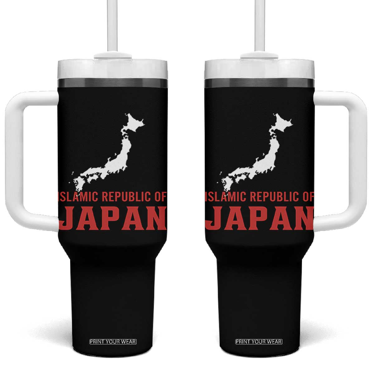 Islamic Republic of Japan Country Map Graphic Tumbler With Handle Viral Political Satire Meme TS02 One Size: 40 oz Black Print Your Wear