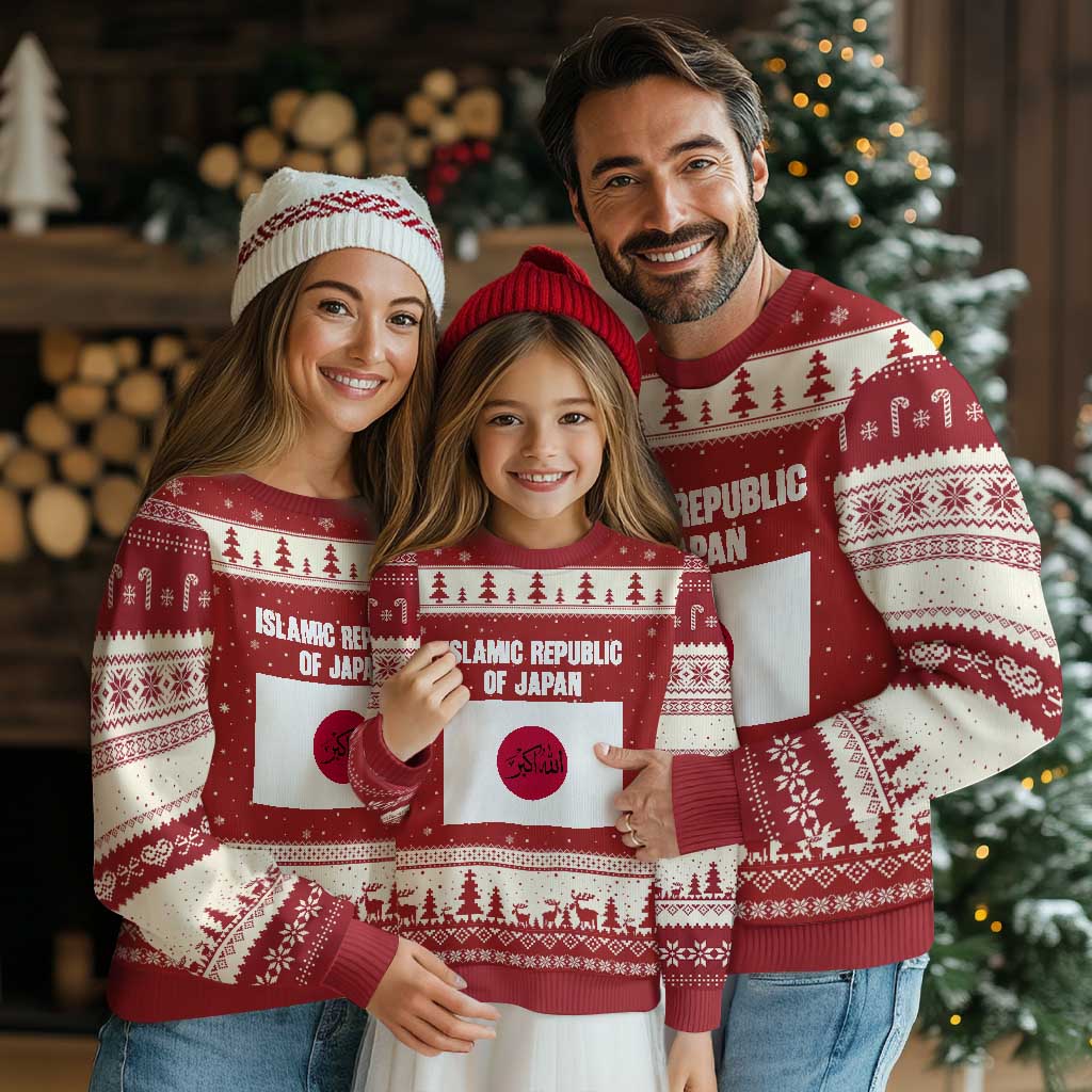 Islamic Republic of Japan Arabic Calligraphy Flag Ugly Christmas Sweater Allahu Akbar Presidential Gaffe Satirical