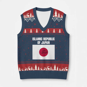 Islamic Republic of Japan Arabic Calligraphy Flag V-Neck Knit Sweater Vest Allahu Akbar Presidential Gaffe Satirical