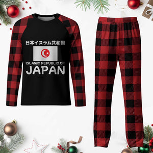Retro Distressed Islamic Republic of Japan Flag with Kanji Plaid Pajama Set Vintage Crescent Moon and Star Funny Alternate History