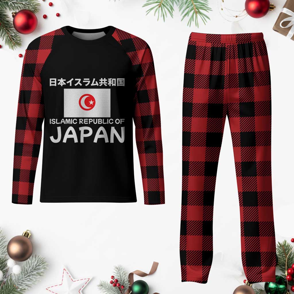 Retro Distressed Islamic Republic of Japan Flag with Kanji Plaid Pajama Set Vintage Crescent Moon and Star Funny Alternate History TS02 Buffalo Plaid Print Your Wear