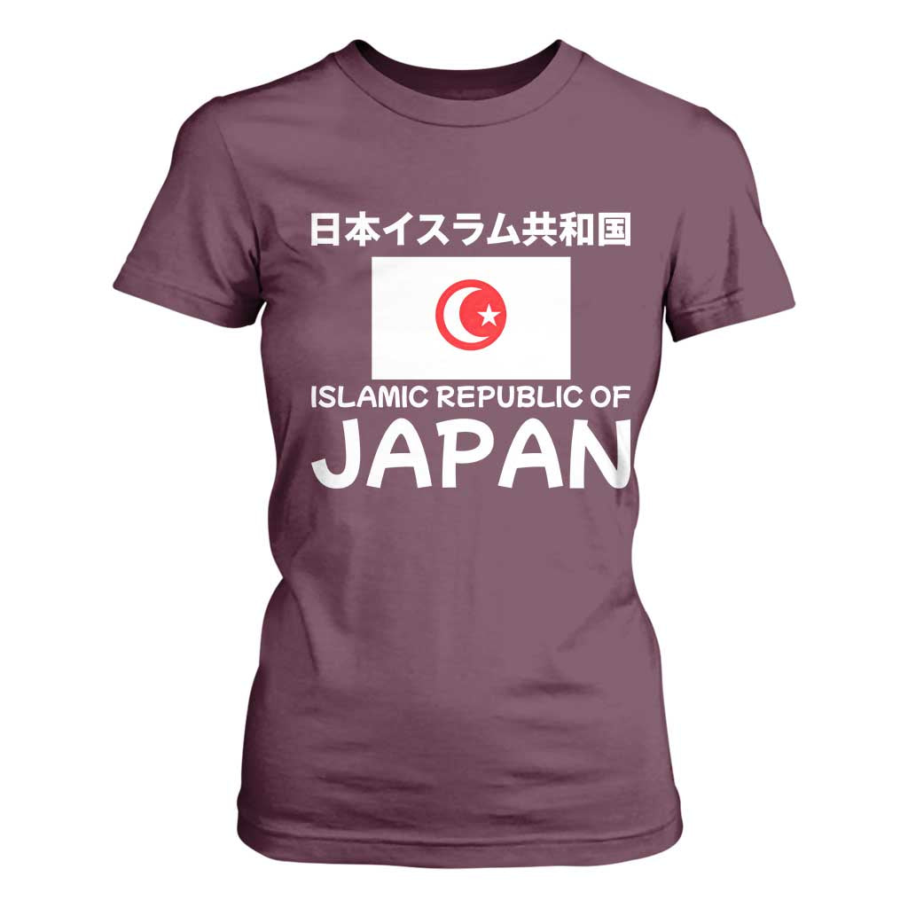 Retro Distressed Islamic Republic of Japan Flag with Kanji T Shirt For Women Vintage Crescent Moon and Star Funny Alternate History