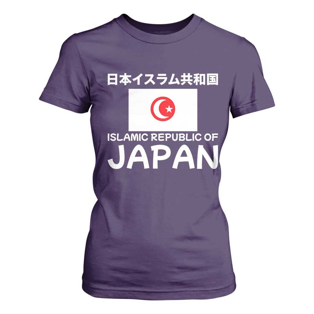 Retro Distressed Islamic Republic of Japan Flag with Kanji T Shirt For Women Vintage Crescent Moon and Star Funny Alternate History