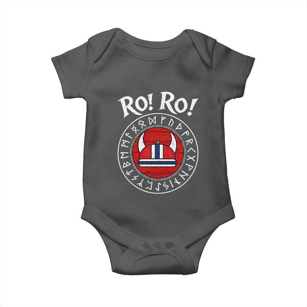 Ro Ro Ro Viking Chant Norway Football Fans Baby Onesie Norwegian Pride Distressed Norse Runes Shield Patriotic Supporter