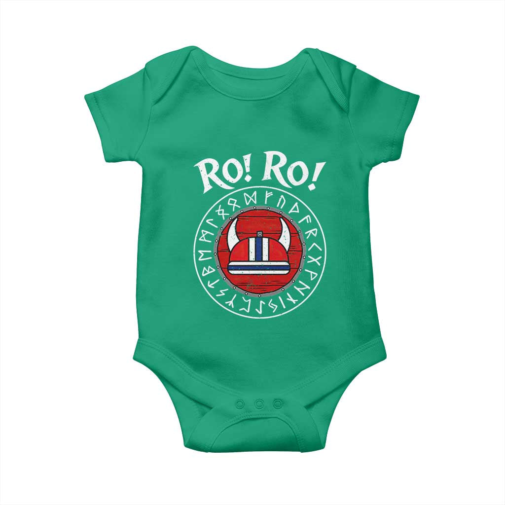 Ro Ro Ro Viking Chant Norway Football Fans Baby Onesie Norwegian Pride Distressed Norse Runes Shield Patriotic Supporter