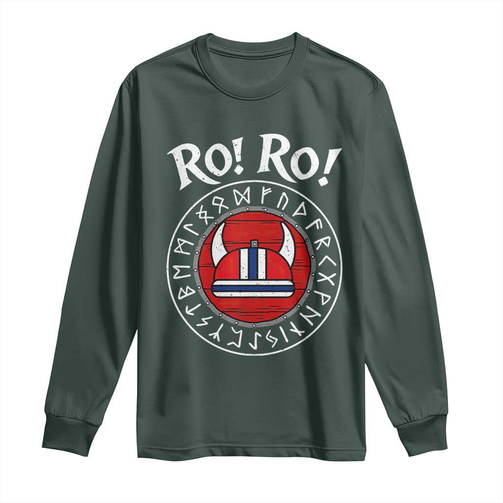 Ro Ro Ro Viking Chant Norway Football Fans Long Sleeve Shirt Norwegian Pride Distressed Norse Runes Shield Patriotic Supporter