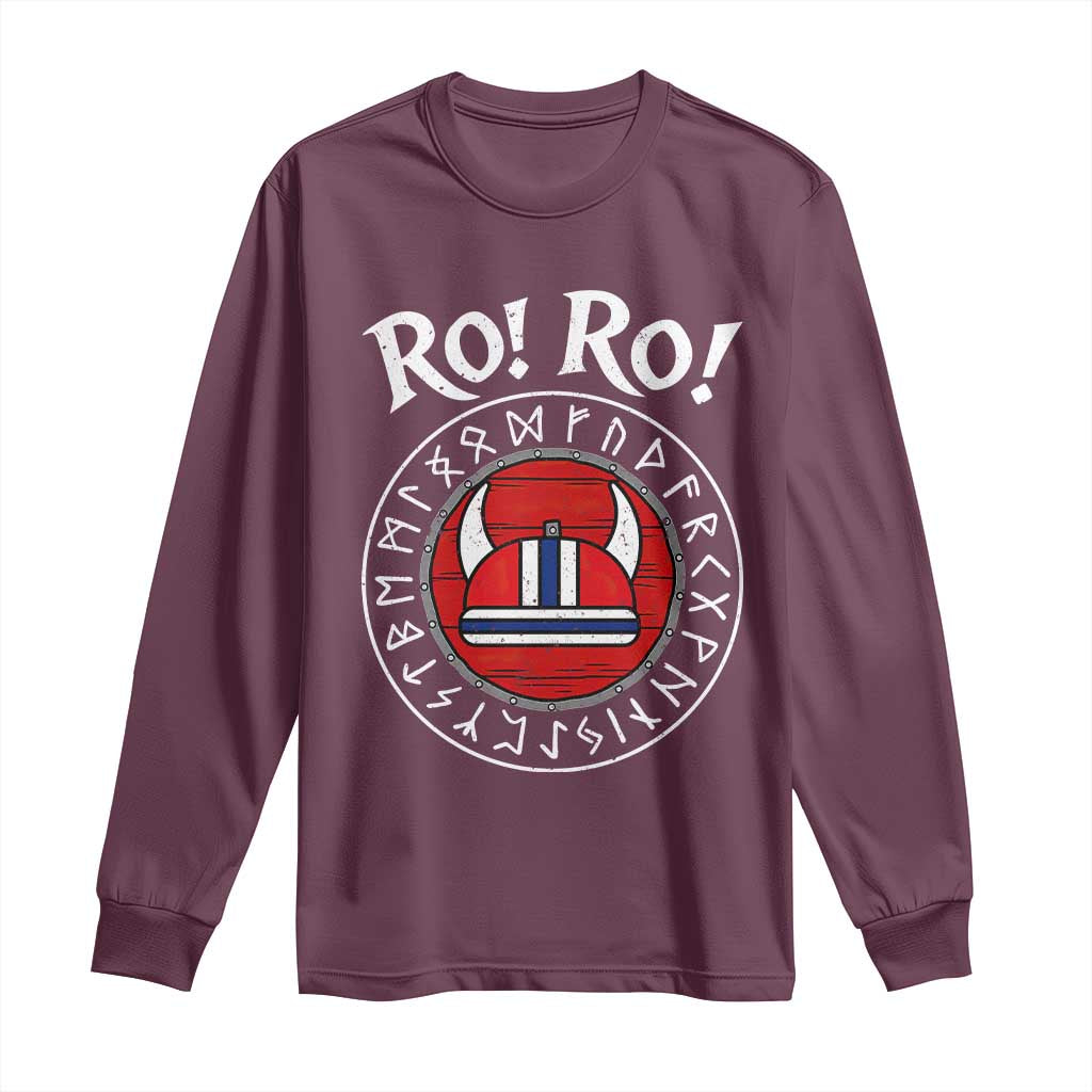 Ro Ro Ro Viking Chant Norway Football Fans Long Sleeve Shirt Norwegian Pride Distressed Norse Runes Shield Patriotic Supporter