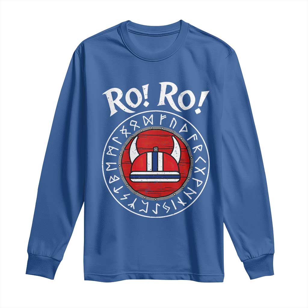 Ro Ro Ro Viking Chant Norway Football Fans Long Sleeve Shirt Norwegian Pride Distressed Norse Runes Shield Patriotic Supporter