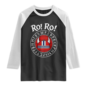 Ro Ro Ro Viking Chant Norway Football Fans Raglan Shirt Norwegian Pride Distressed Norse Runes Shield Patriotic Supporter