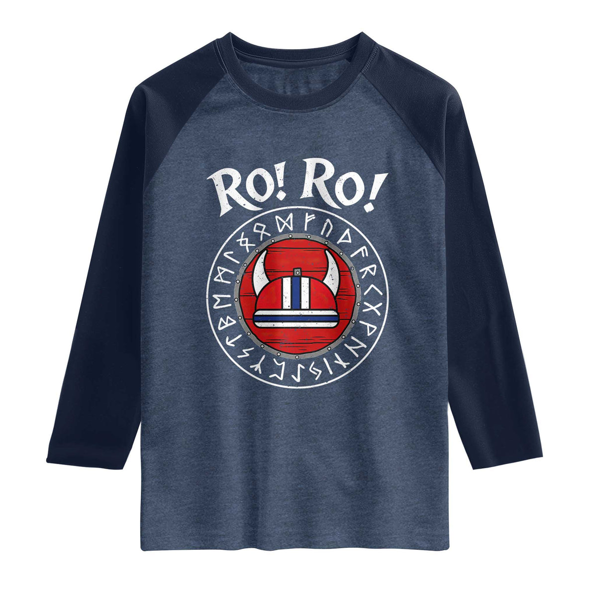 Ro Ro Ro Viking Chant Norway Football Fans Raglan Shirt Norwegian Pride Distressed Norse Runes Shield Patriotic Supporter