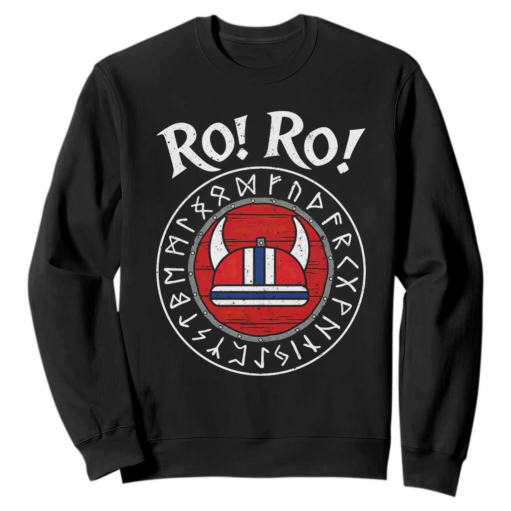 Ro Ro Ro Viking Chant Norway Football Fans Sweatshirt Norwegian Pride Distressed Norse Runes Shield Patriotic Supporter