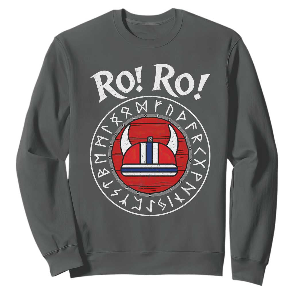 Ro Ro Ro Viking Chant Norway Football Fans Sweatshirt Norwegian Pride Distressed Norse Runes Shield Patriotic Supporter