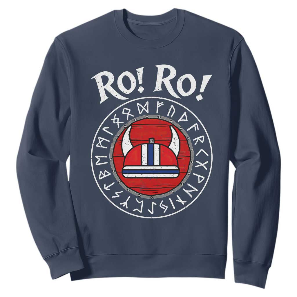 Ro Ro Ro Viking Chant Norway Football Fans Sweatshirt Norwegian Pride Distressed Norse Runes Shield Patriotic Supporter