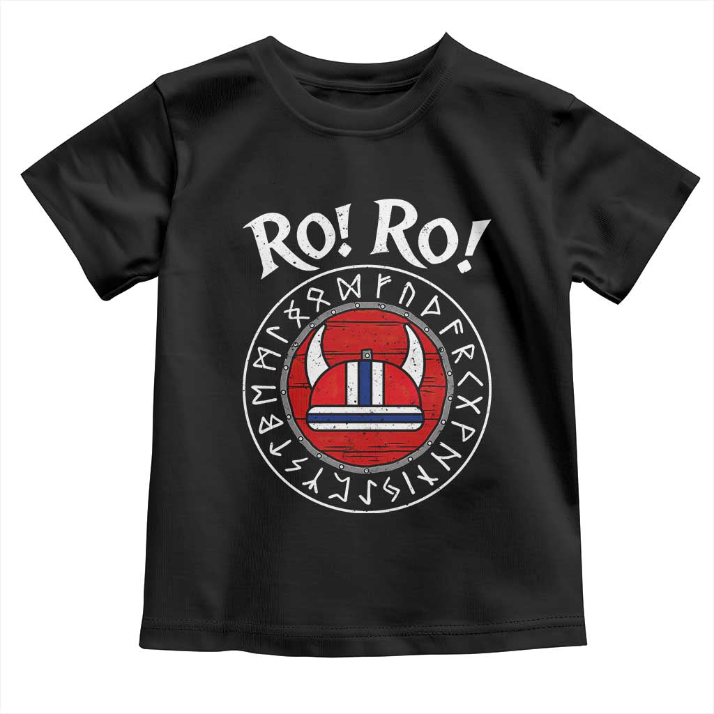 Ro Ro Ro Viking Chant Norway Football Fans Toddler T Shirt Norwegian Pride Distressed Norse Runes Shield Patriotic Supporter TS02 Black Print Your Wear