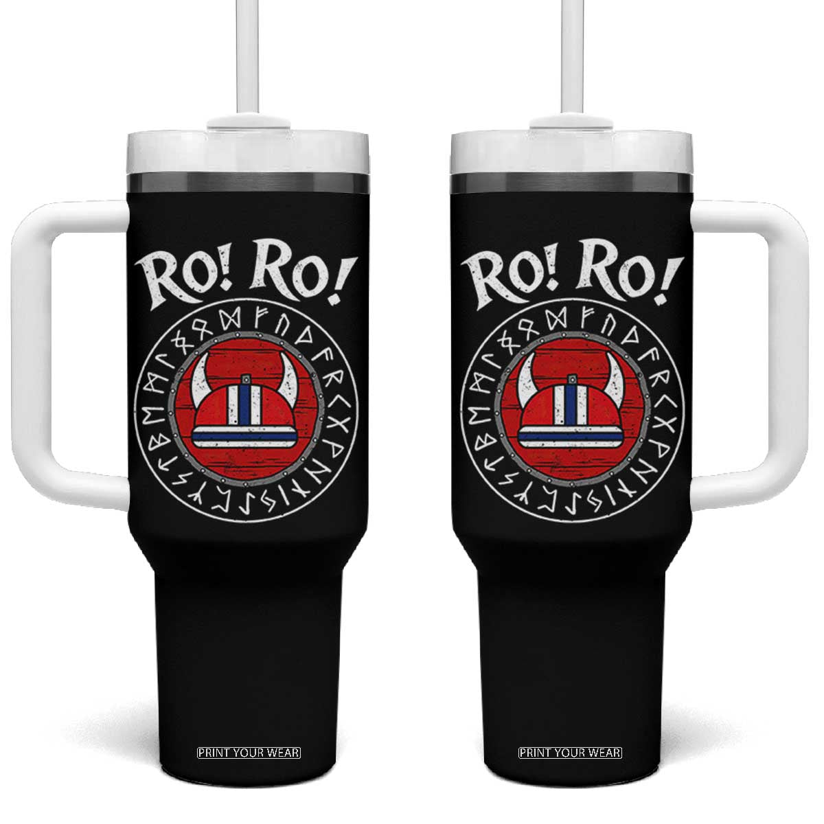 Ro Ro Ro Viking Chant Norway Football Fans Tumbler With Handle Norwegian Pride Distressed Norse Runes Shield Patriotic Supporter TS02 One Size: 40 oz Black Print Your Wear