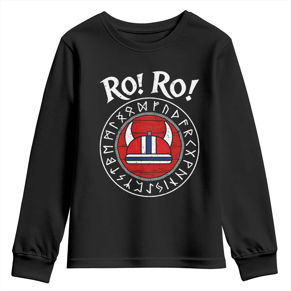 Ro Ro Ro Viking Chant Norway Football Fans Youth Sweatshirt Norwegian Pride Distressed Norse Runes Shield Patriotic Supporter TS02 Black Print Your Wear