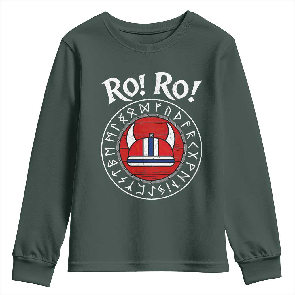 Ro Ro Ro Viking Chant Norway Football Fans Youth Sweatshirt Norwegian Pride Distressed Norse Runes Shield Patriotic Supporter