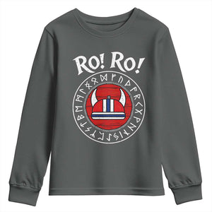 Ro Ro Ro Viking Chant Norway Football Fans Youth Sweatshirt Norwegian Pride Distressed Norse Runes Shield Patriotic Supporter