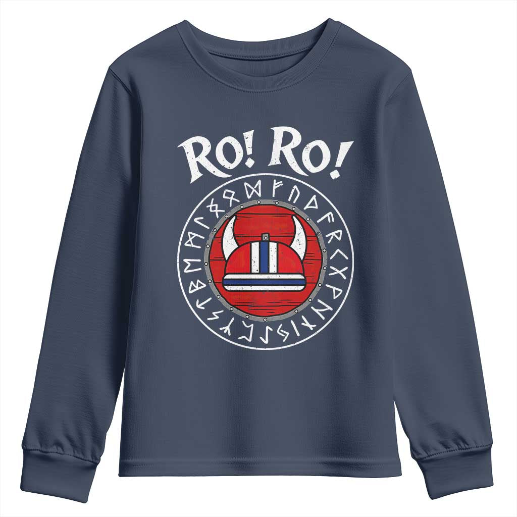 Ro Ro Ro Viking Chant Norway Football Fans Youth Sweatshirt Norwegian Pride Distressed Norse Runes Shield Patriotic Supporter