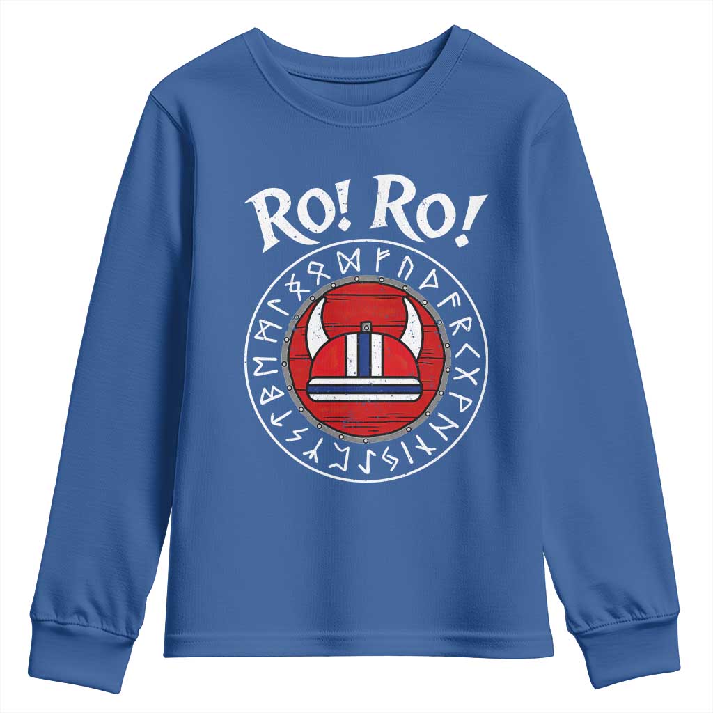 Ro Ro Ro Viking Chant Norway Football Fans Youth Sweatshirt Norwegian Pride Distressed Norse Runes Shield Patriotic Supporter