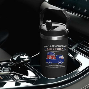 Two Republicans And A Truck Helping Liberals Move To Canada Flip Straw Tumbler Funny Elephant Red White and Blue Sarcastic Political TS02 Print Your Wear