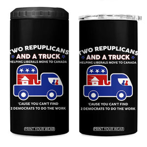 Two Republicans And A Truck Helping Liberals Move To Canada 4 in 1 Can Cooler Tumbler Funny Elephant Red White and Blue Sarcastic Political TS02 One Size: 16 oz Black Print Your Wear