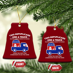 Two Republicans And A Truck Helping Liberals Move To Canada Ceramic Ornament Funny Elephant Red White and Blue Sarcastic Political