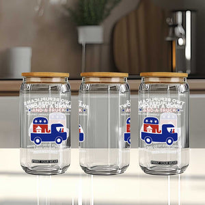Two Republicans And A Truck Helping Liberals Move To Canada Glass Can Funny Elephant Red White and Blue Sarcastic Political TS02 Print Your Wear