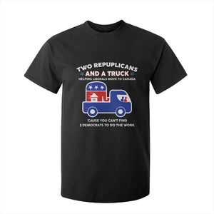 Two Republicans And A Truck Helping Liberals Move To Canada T Shirt For Kid Funny Elephant Red White and Blue Sarcastic Political