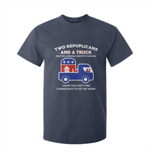 Two Republicans And A Truck Helping Liberals Move To Canada T Shirt For Kid Funny Elephant Red White and Blue Sarcastic Political