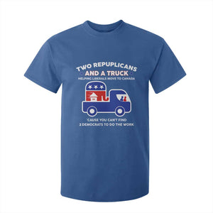 Two Republicans And A Truck Helping Liberals Move To Canada T Shirt For Kid Funny Elephant Red White and Blue Sarcastic Political