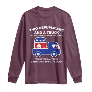 Two Republicans And A Truck Helping Liberals Move To Canada Long Sleeve Shirt Funny Elephant Red White and Blue Sarcastic Political