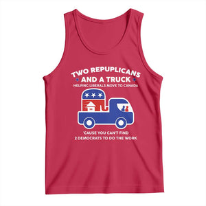 Two Republicans And A Truck Helping Liberals Move To Canada Tank Top Funny Elephant Red White and Blue Sarcastic Political