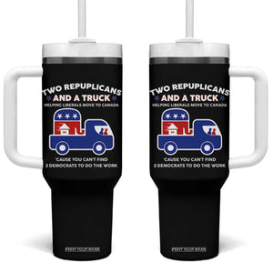 Two Republicans And A Truck Helping Liberals Move To Canada Tumbler With Handle Funny Elephant Red White and Blue Sarcastic Political TS02 One Size: 40 oz Black Print Your Wear