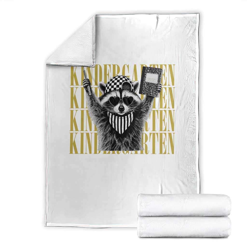 Cool Kindergarten Raccoon Back to School Throw Blanket First Day of School Funny Kids Gift TS02 White Print Your Wear