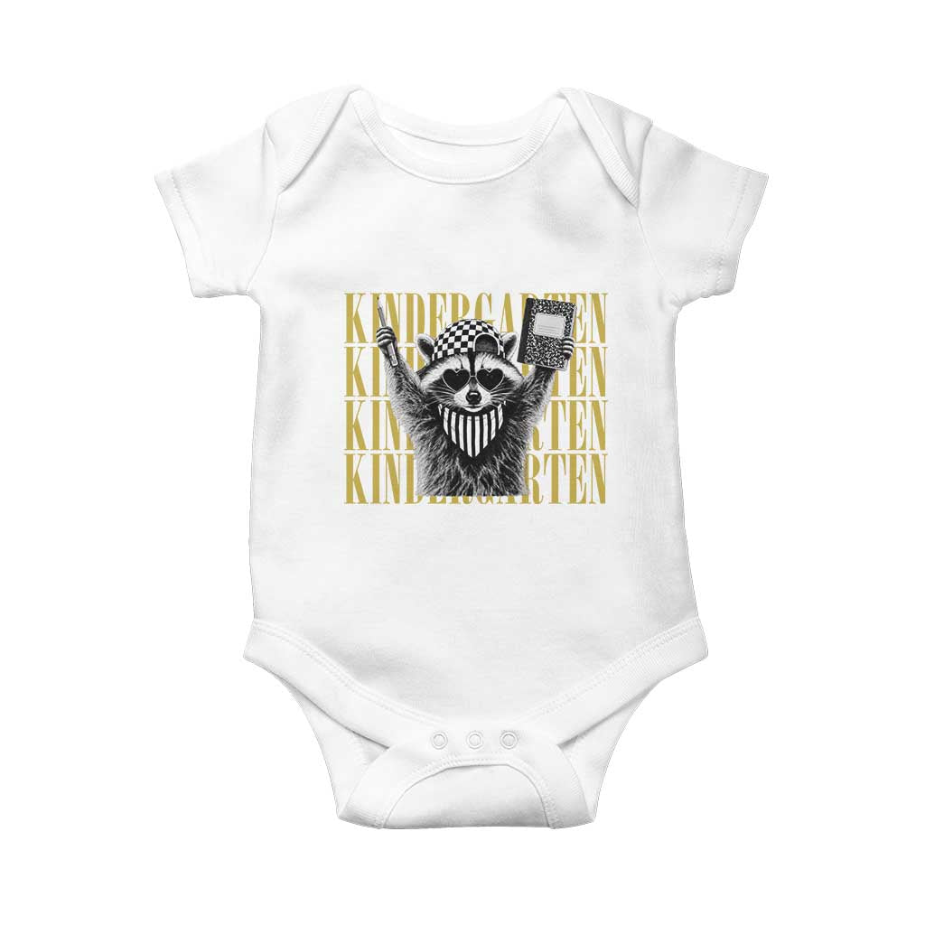 Cool Kindergarten Raccoon Back to School Baby Onesie First Day of School Funny Kids Gift TS02 White Print Your Wear