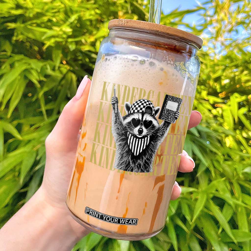 Cool Kindergarten Raccoon Back to School Glass Can First Day of School Funny Kids Gift TS02 White Print Your Wear