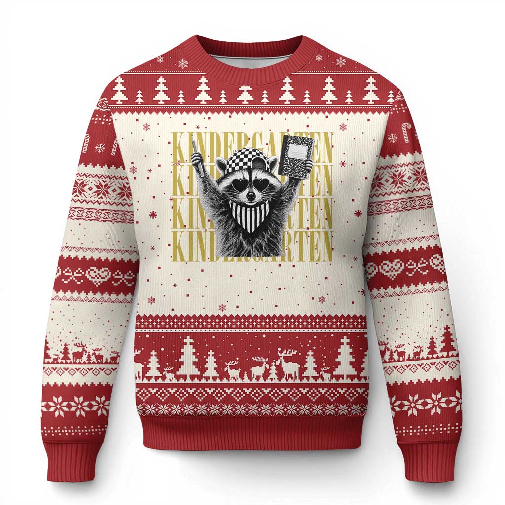 Cool Kindergarten Raccoon Back to School Ugly Christmas Sweater First Day of School Funny Kids Gift TS02 Beige Red Print Your Wear