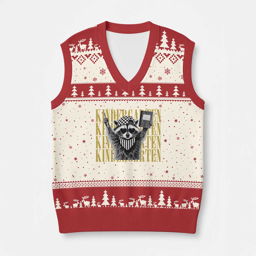 Cool Kindergarten Raccoon Back to School V-Neck Knit Sweater Vest First Day of School Funny Kids Gift TS02 Beige Red Print Your Wear