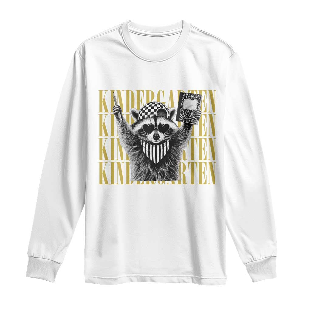 Cool Kindergarten Raccoon Back to School Long Sleeve Shirt First Day of School Funny Kids Gift TS02 White Print Your Wear