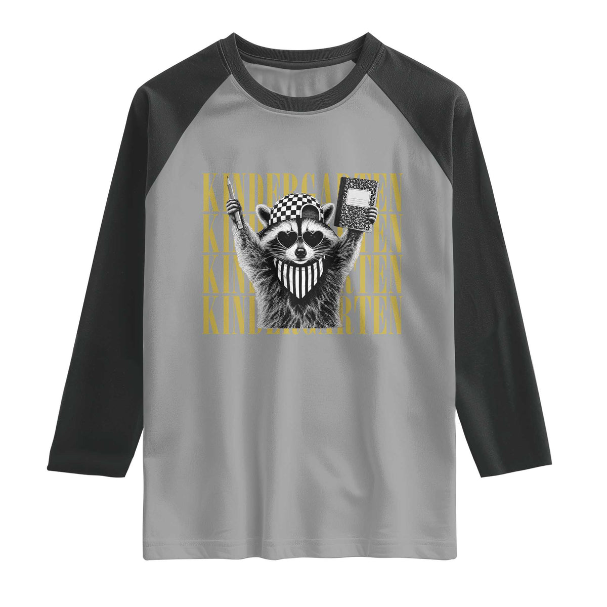 Cool Kindergarten Raccoon Back to School Raglan Shirt First Day of School Funny Kids Gift