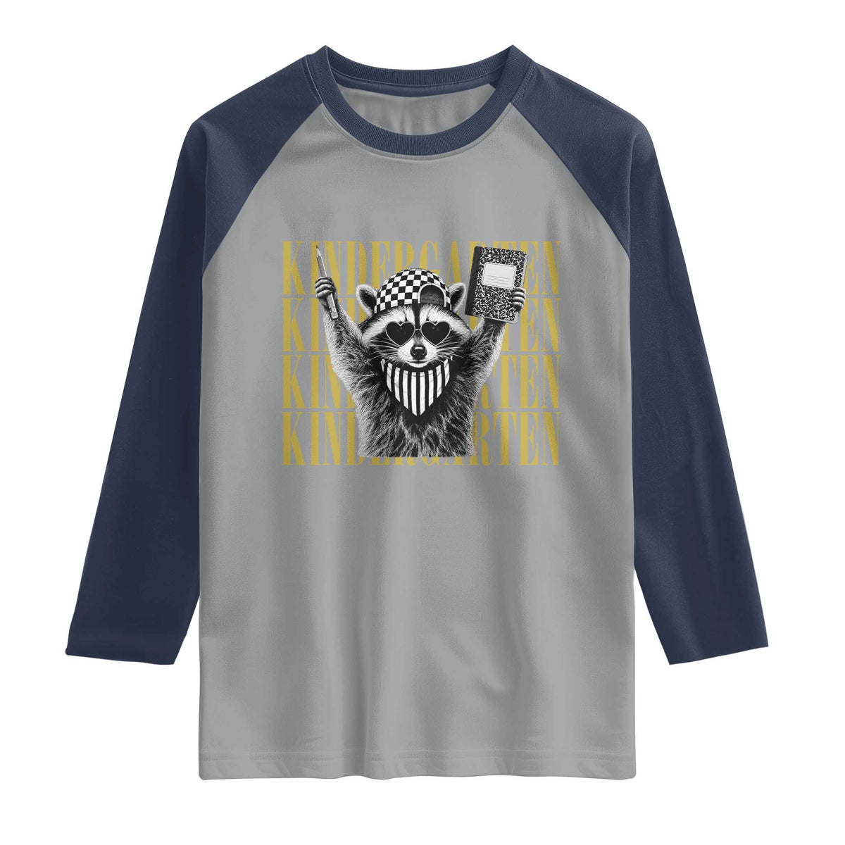 Cool Kindergarten Raccoon Back to School Raglan Shirt First Day of School Funny Kids Gift