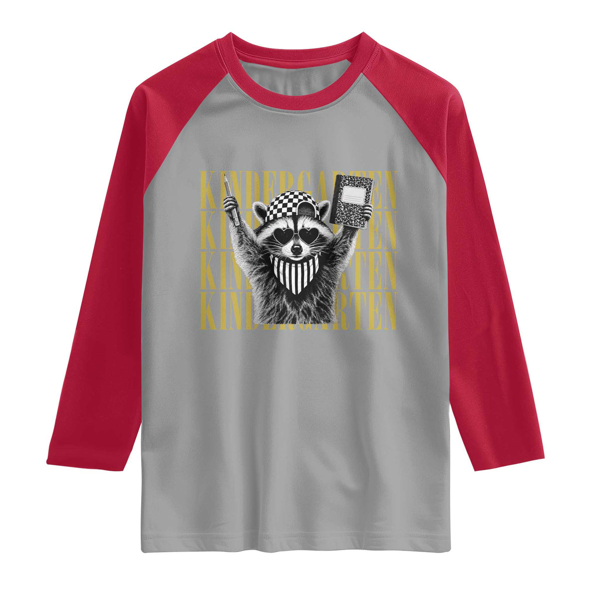 Cool Kindergarten Raccoon Back to School Raglan Shirt First Day of School Funny Kids Gift